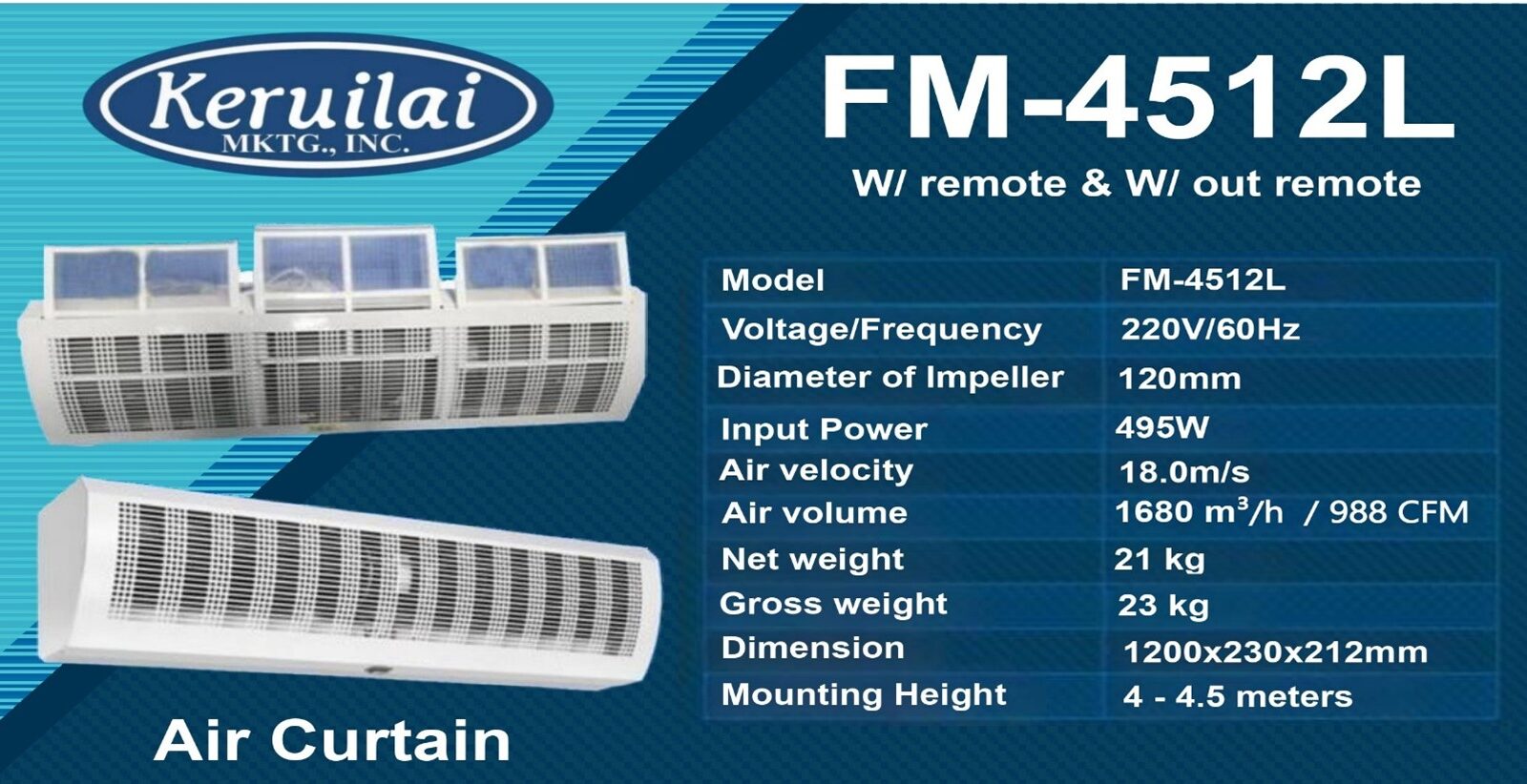 Aircurtain 48″ HV With & Without Remote